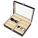 JS NOVA JUNS Sunglasses Eyeglass Organizer, 8 Slots PU Leather Eyewear Storage Box Jewelry Display Case Watch Box with Glass Lid Black