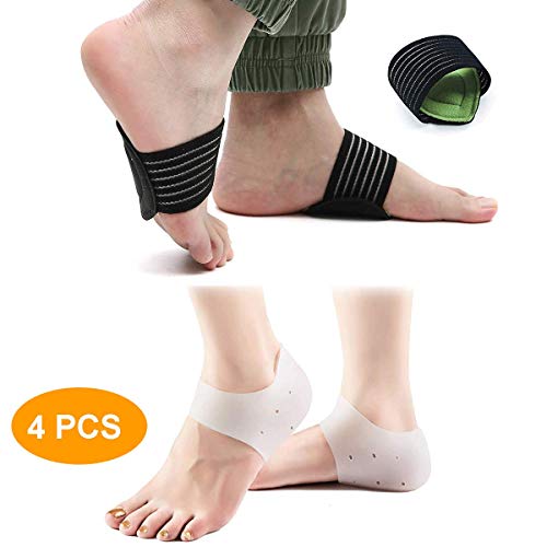 Foot Sleeves & Heel Pain Relief Protectors - Plantar Fasciitis Treatment - Foot Shoe Inserts for Achilles Tendonitis Tendon, Spurs, Fascia Support, Sore Feet, Bruised Foot Cracked Heels for Women Men (4PCS)