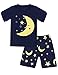 DHASIUE Cartoon Girls Pajamas Cotton Short Pajama Set Little Kids Sleepwear Clothes Size 1-7 Years (6-7 Years, Dark Blue (Moon and Stars))