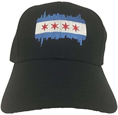 Chicago Hats - Chicago Flag on Black Otto Cap (Blue Silver Red Black) Apparel