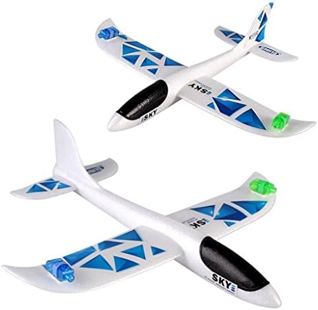 Throwing Glider Airplane Toy, Flingdress Foam Throwing Glider Airplane Inertia Led Night Flying Aircraft Toy Hand Launch Airplane Model (Blue)