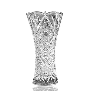 E - Ezra Crystal Diamonds Shape Thickened Crystal Glass Vase (Standard Size, 9 In, Clear)