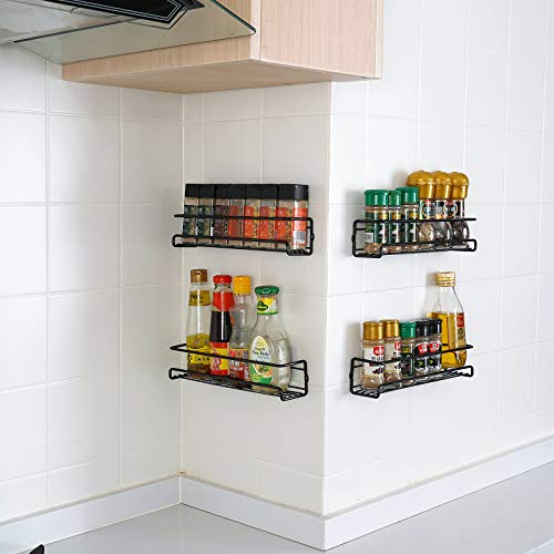 Spice Rack Organizer for Countertop, Set of 4 Metal Kitchen Shelf Organizer Wall Mounted Seasoning Storage Holder for Kitchen Pantry Cabinet Door, Spice Can Sauce Jars Bottle