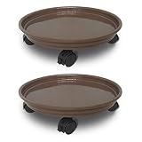 JzNova 2 Pack of Plant Pallet Caddy with Wheels, Round Flower Pot Mover, Indoor Rolling Planter Dolly on Wheels, Outdoor Planter Trolley Tray Coaster, Brown