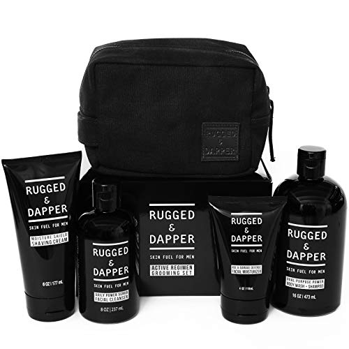 RUGGED & DAPPER Active Regimen Grooming Set for Men, Includes Four Premium Skincare Products and Dopp Bag