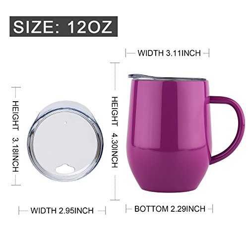 DOKIO 12 oz Coffee Mug Cup With Handle Purple Stainless Steel Double Wall Vacuum Insulated With Crystal Clear Lid Great For Ice And Hot Drink Wine Glass For Home Office Outdoors - Thumbnail 2