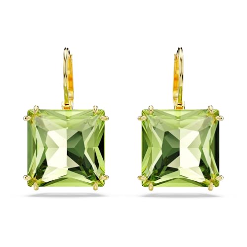 Pendants d'oreilles Millenia, Taille Carré, Vertes, Placage de ton or