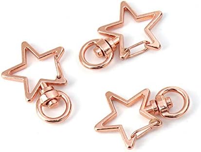 Angel Malone ® 3 Pieces (35mm) Rose Gold STAR Key Ring Swivel Clasp Key Ring Clip Accessories Jewellery Making Findings - UK SELLER