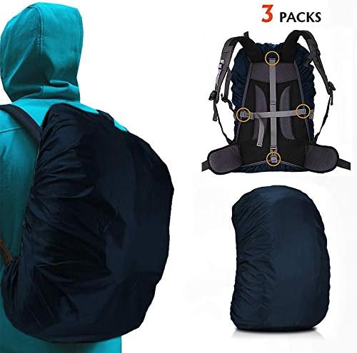 DFSM Waterproof Backpack Rain Cover 3 Packs Multiple Sizes Upgraded Anti-Slip Cross Buckle Straps & Sliver Coating Rainproof Protector Pack Covers for Family Beach Cycling, Climbing, Traveling