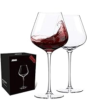 Hand Blown Italian Style Crystal Burgundy Wine Glasses - Lead-Free Premium Crystal Clear Glass - Set of 2 - 21 Ounce - Gift-Box for any Occasion