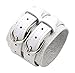 Fusamk Punk Rock Double Row Belt Buckle Wristband Wide Leather Cuff Bracelet(White)