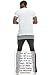 JC DISTRO Mens Hipster Hip Hop Elong Longline Striped Accent with Side Slit White T-Shirt 2XL