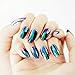 YUNAI 24PCS Coffin False Nails Gorgeous Mirror Holographic Chrome Effect Medium Length Full Cover Fake Nail with Design
