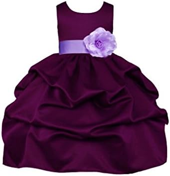 Pink Promise Wedding Party Plum Purple Pick-Up Flower Girl Dress with Bow