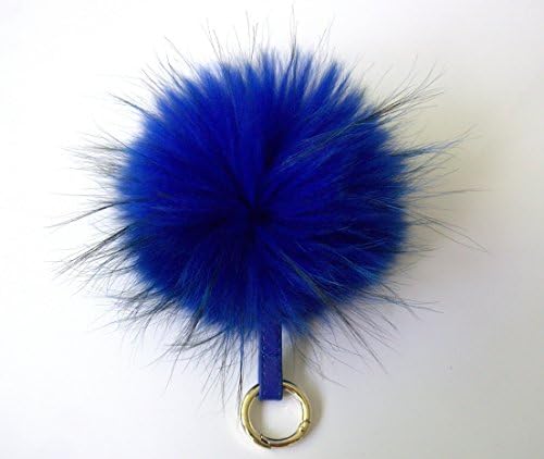 AURORA168 Fluffy Fur Pom Pom Ball Keyring / Bag Purse Charm Gold Ring, X-large - Royal blue