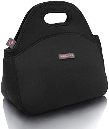 ROYALFAIR Neoprene Lunch Bag Tote Insulated Reusable Healthy Lunch Boxes Suit for Adults or Kids Zipper Close (Black)