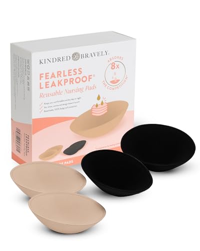 Kindred Bravely Fearless Leakproof Reusable Breast Pads | Ultra Absorbent Washable Nursing Pads (4 Pack, Black/Beige)