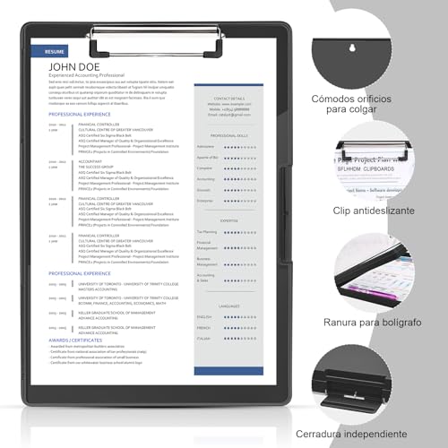 HONGHCL Portapapeles con Almacenamiento Grand - Portapapeles con Doble Compartimentos, Tabla Portapapeles con Paneles Transparentes, Tabla Escribir (Negro)