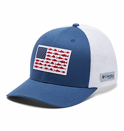 Columbia Mens PFG Fish Flag Mesh Ball Cap-High, Night Tide/White, S/M