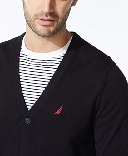 Nautica mens Nautica Men's Navtech Knit Cardigan Sweater, True Black, Large  US
