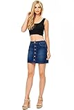 Wax Women's Juniors Cute Button Down Denim Mini Skirt (L, Dark Denim)