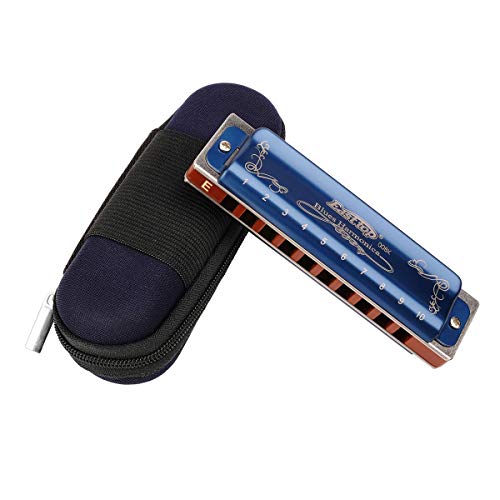 Easttop Professional Harmonica Blues Key of E 10 Hole 20 Tone Heavy Duty with Case & Cleaning Cloth for Professional Player, Beginner, Students, Children, Kids, Blue,Best Gift