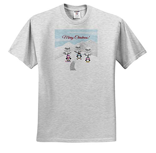 Beverly Turner Christmas Design - Penguins on The Snowy Mountain Slopes, Merry Christmas - T-Shirts - Adult Birch-Gray-T-Shirt Large (ts_301984_20)