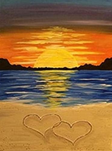 Sunset 5D Full Drill Diamond Painting Kits by Number, Beach DIY Round Rhinestone Embroidery Cross Stitch Canvas for Home Dusk Wall Décor 16X12 inch Love
