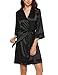 Ekouaer Women's Satin Kimono Robe Short Bridemaids Robe Lace Trim with 3/4 Sleeve(Black/XXL)