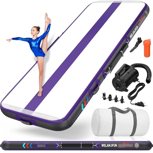 WELANDFUN Air Matte Track Turnmatte Aufblasbar 15 / 20cm mit Luftpumpe, 3/4 / 5 / 6m Gymnastikmatte Tumbling Matten, Trainingsmatte für Yoga/Zuhause/T