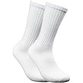 COUVER Running Unisex Cushioned Sole Arch Support Athletic Crew Socks, White,1 Pair, Size Large.