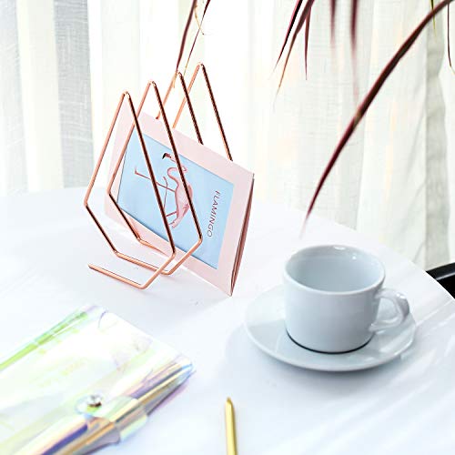 GoldOrcle Metal Mail Sorter Wire File Organizer Mail Sorter Desk Organizer, 3 Slot Diamond Shape Magazine File Holder for Office Home Decor, Set of 2, Rose Gold - Thumbnail 4