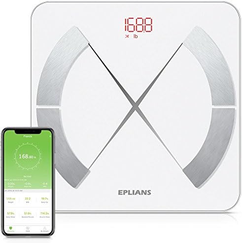 Body Fat Scale, EPLIANS Smart Body Composition Scale, Body Weight Scale, Body Composition Monitor, Smart BMI Scale Digital Bathroom Weight Scale, Body Composition Analyzer with Smartphone App (White)