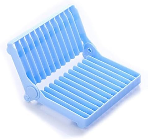 LEORX Folding Plastic Dish Drying Rack , Utensil Drainer (Blue)