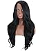 Kalyss Long Wavy Curly Black 1B Yaki Synthetic Wig for Women Side L Parting Heat Resistant Premium Human-Hair-Like Sheen Natural Looking Full Thick Women's Hair Replacement Wig,24 Inches