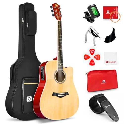 Vangoa Electric Acoustic Guitar 41" Cutaway 4 Band EQ Electro-acoustic Guitar with Beginner Accessories, Natural