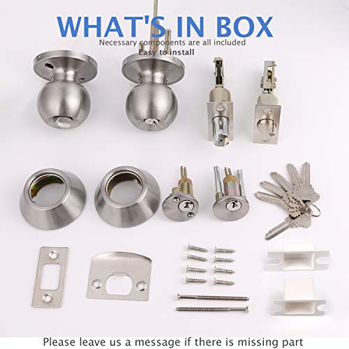 Knobonly 2 Pack Entry Door Knobs with Double Cylinder Deadbolt, Same