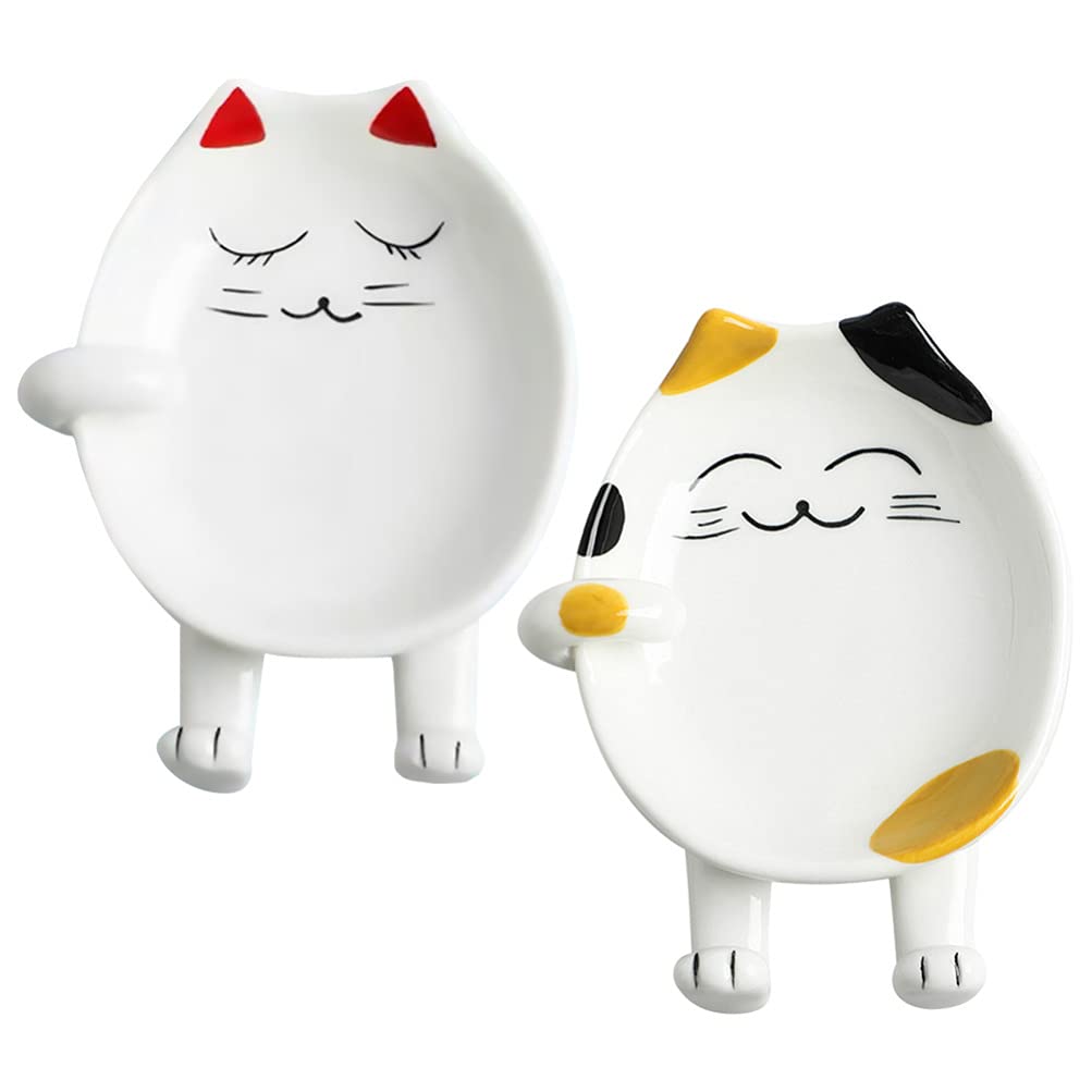 Yardwe Kitchen Tools & Gadgets 2pcs Cartoon Ceramic Spoon Rest Kitchen Porcelain Spoon Holder Utensil Rest Ladle Spoon Holder for Stove Top Kitchen Accessories