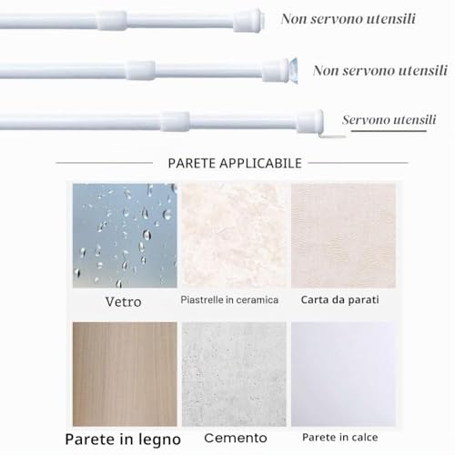 2 Pieces Glass Curtain Rods Without Drilling - Extendable Pressure Curtain Rod Rod with Spring Pressure Curtain Poles, Diameter 10mm, 45-60cm(White)