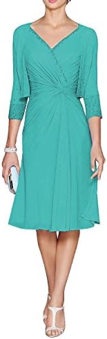 Dressyu Women's Short Chiffon Mother of the Bride Plus Size Dress with Jacket Turquoise US12