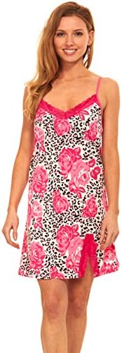 Womens Sleepwear Pajama Lingerie Nightgown - Full Slip Lace Lounge Chemise Dress (XL, Pink-5013/02)