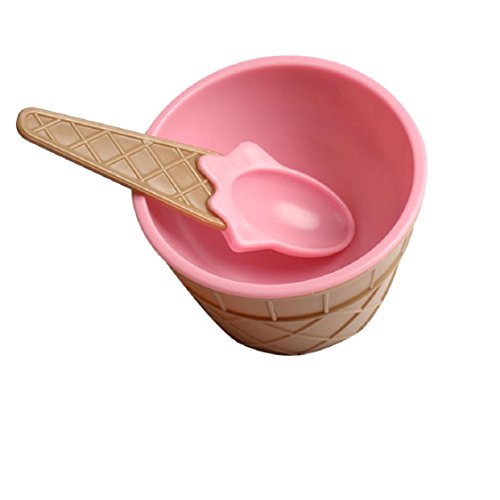 Ikevan 1PC Kids Ice Cream Bowl Spoon Ice Cream Cup Children Plastic Bowl Couples Cowl Gifts Dessert (Pink)