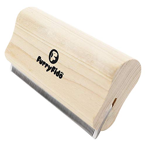 DeShedding Brush by Furryfido Wooden Design, Effective Grooming Tool for Dog, Cat and Horse Fur Remove