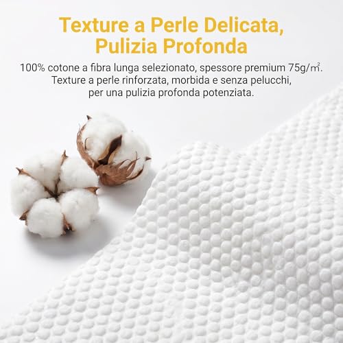 FiorDior Disposable Face Towels 100% Cotton, 300 Pieces 20 x 20 cm, 75 g/m², Dry Wipes with Pearl Texture, Soft and Durable, Fragrance Free, Dry or Wet Use