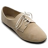 Ollio Women's Ballet Flat Shoe Faux Suede Lace up Oxford