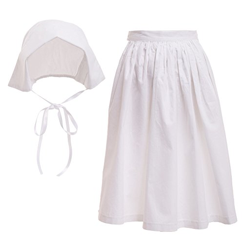 GRACEART Pilgrim Pioneer Colonial Girl Costume Accessories 100% Cotton Apron & Bonnet (US Size-12,Bonnet & Apron)