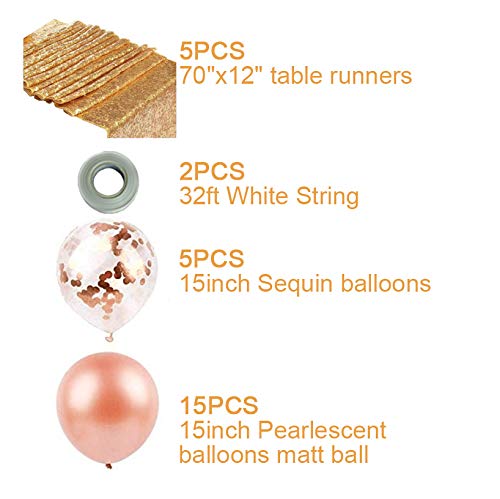 BLUETOP Party Decoration Set, Include 5 Pieces 70"x12" Sequin Table Runners, 20 Pieces Balloons as Gifts for Party Supplies Wedding Birthday Ceremony Bridal Shower Prom Decoration