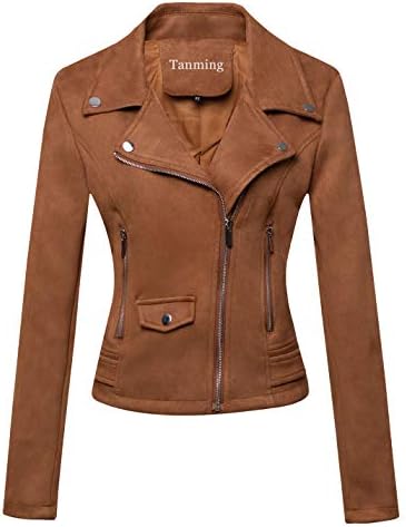 Jhichic Women's Faux Leather Textured Short Moto Jacket Zip-up