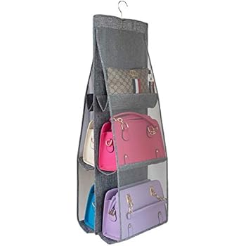 ALYER Hanging Handbag Organizer,Breathable Mesh Purse Collection Storage Holder, Wardrobe Closet Space Saving Organizers System with 6 Easy Access Pockets (Gray)