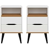 Kit Conjunto 2 Mesas de Cabeceira OLD 2 Gavetas Pés Polipropileno Qaurto Cama Box Casal - PLM (BRANCO/NATURE)